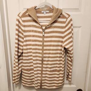 Chico's Gold and Cream Striped Cardigan XL